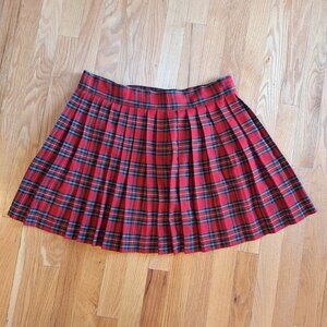 Vintage Classic Front Pleated Plaid Skirt Back Button Close Size L